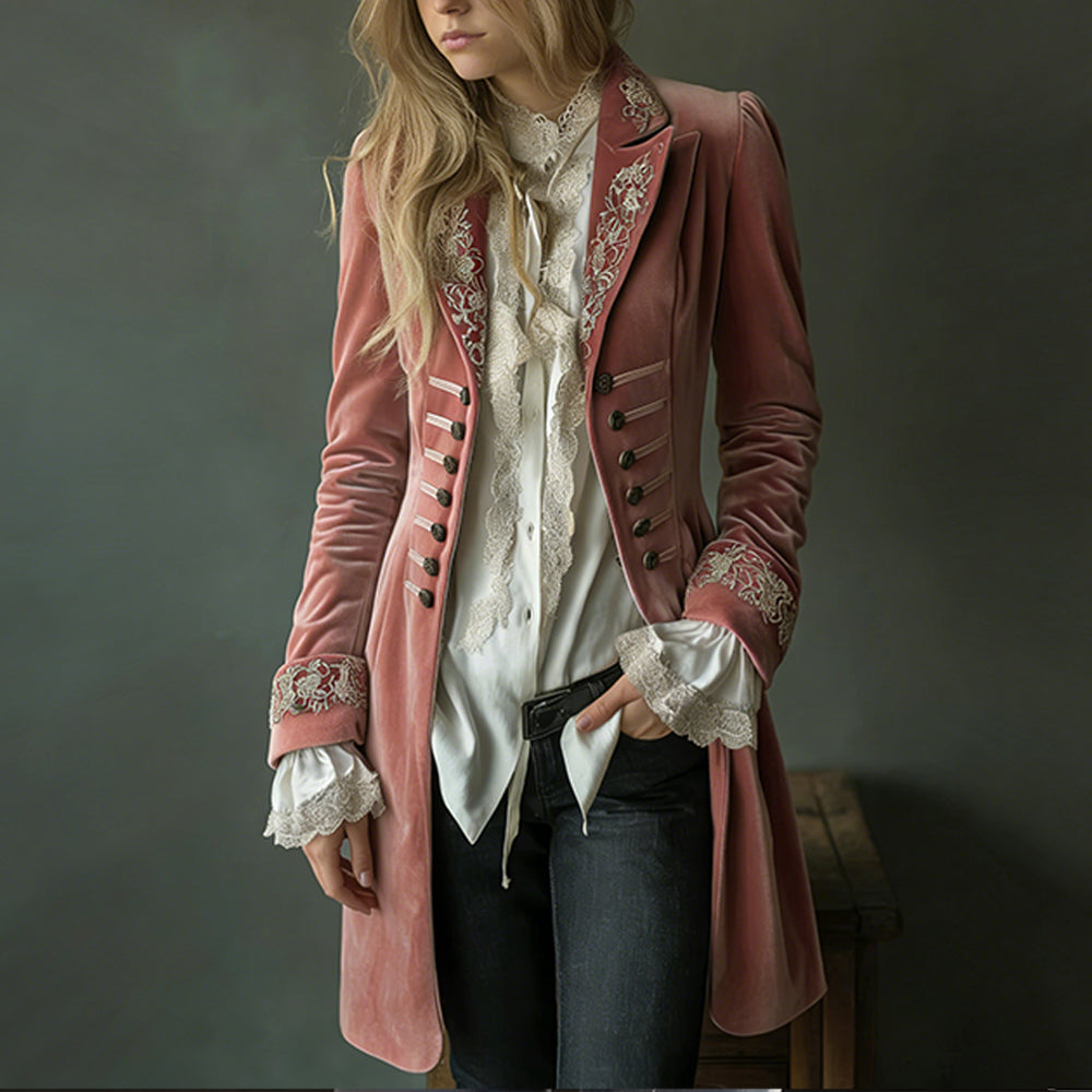 Comstylish Women's Retro Patchwork Lace Velvet Coat