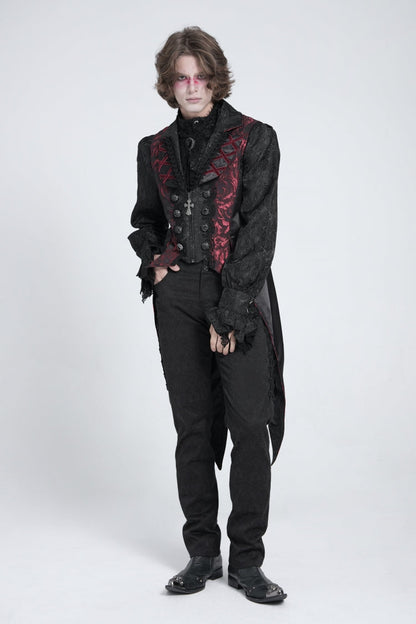 Black/red Sleeveless Lace-up Zipper Gothic Swallow-tailed Vest