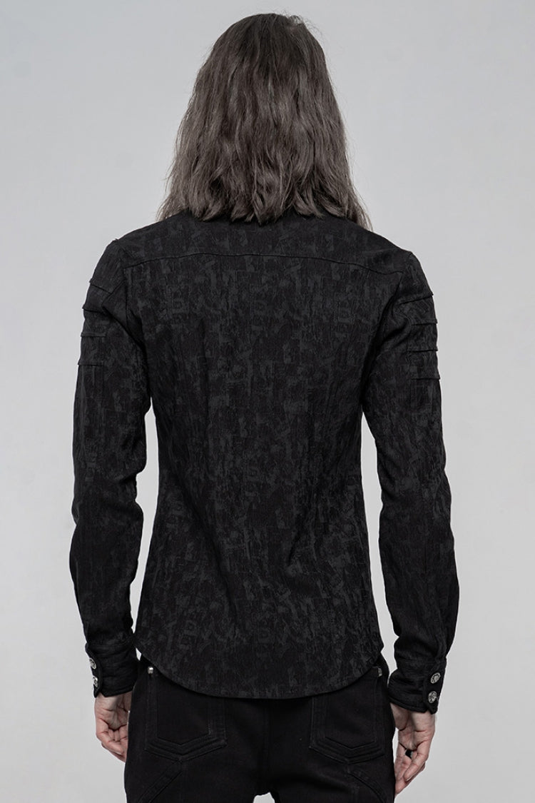 Black Long Sleeve Jacquard Front Metal Skull Button Punk Shirt