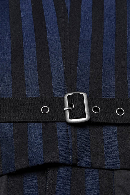Black/blue V Collar Sleeveless Striped Print Buckle Punk Vest