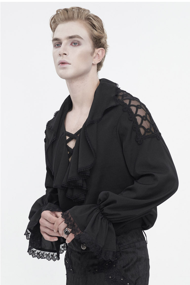 Black Ruffled Collar Puff Sleeved Gothic Shirt