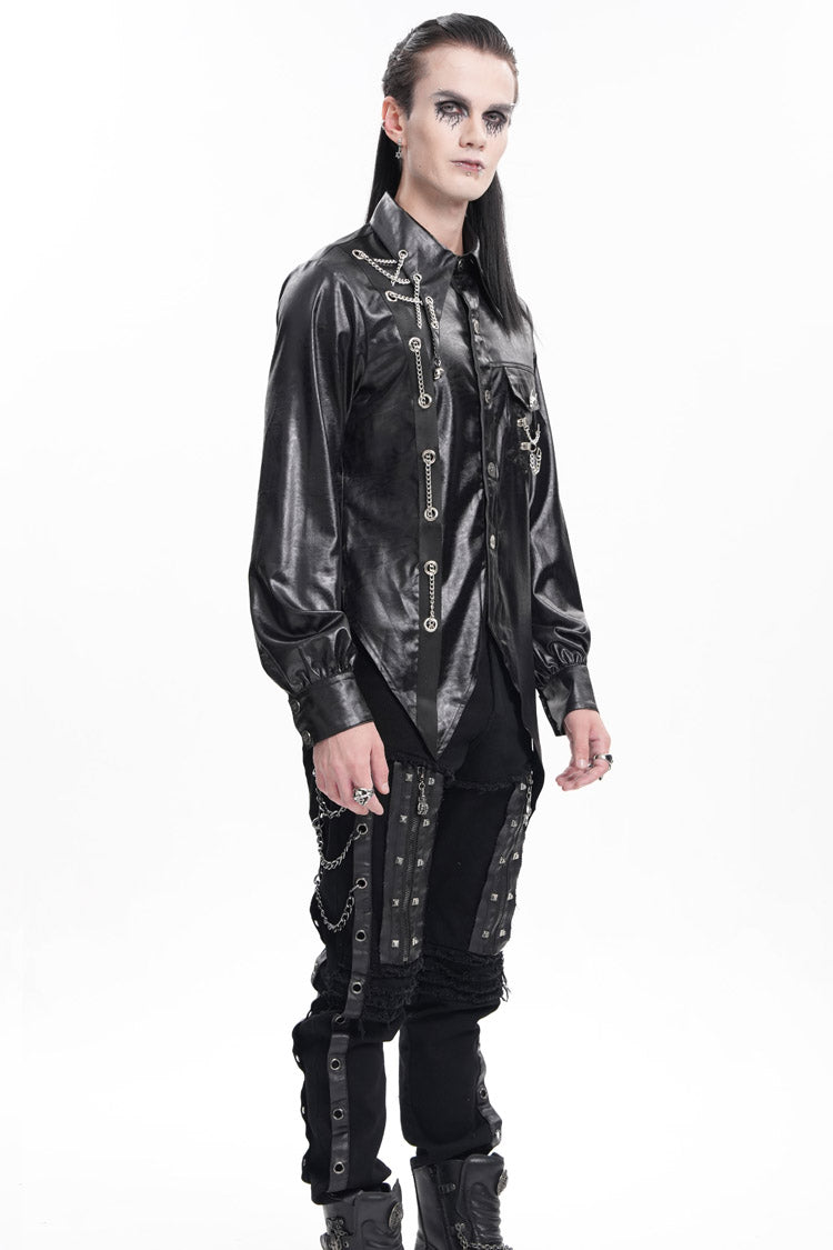 Black Long Sleeves Chain Eyelets Skull Gothic Blouse