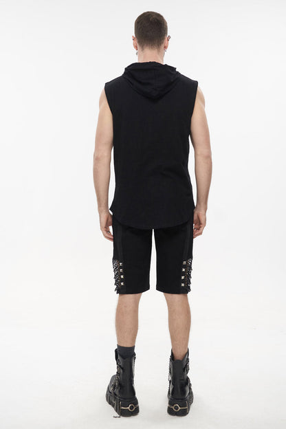 Black Knit Irregular Simple Versatile Sleeveless Hooded Punk Tank Top
