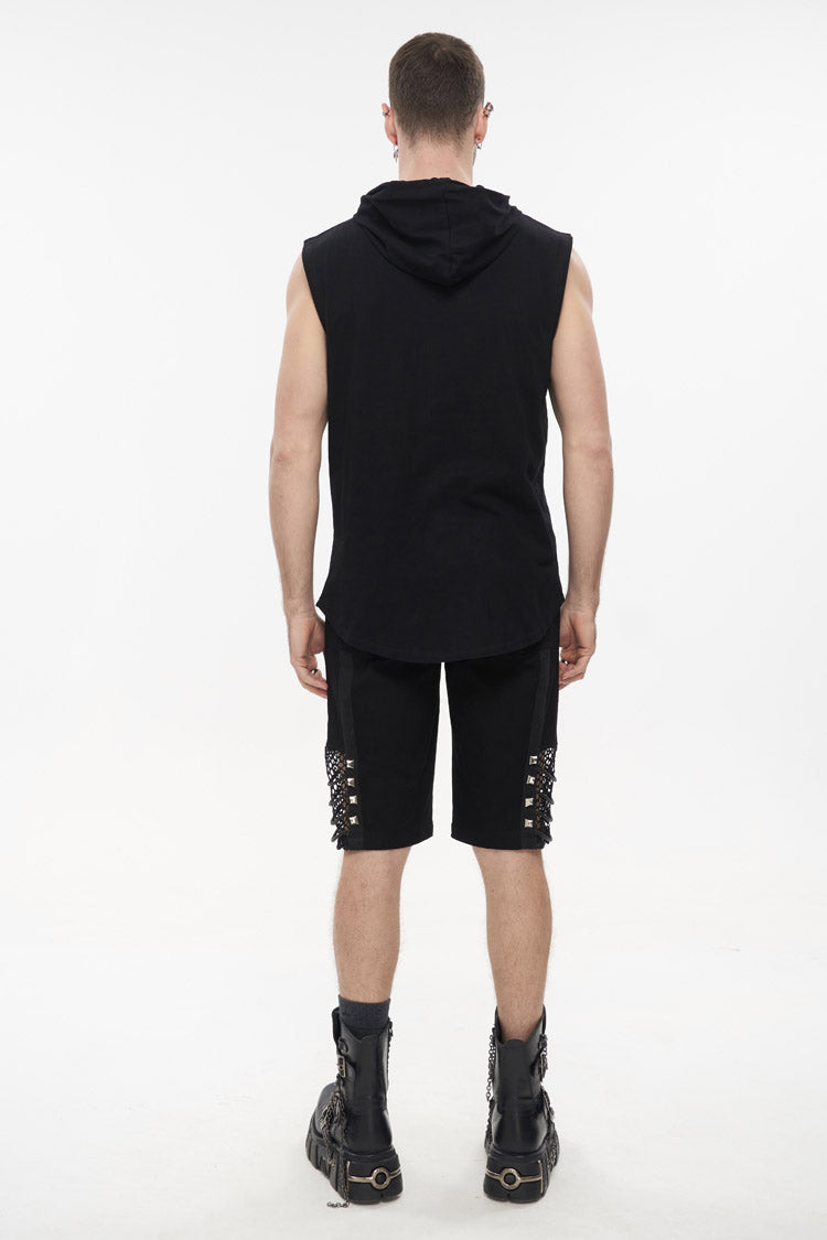 Black Knit Irregular Simple Versatile Sleeveless Hooded Punk Tank Top