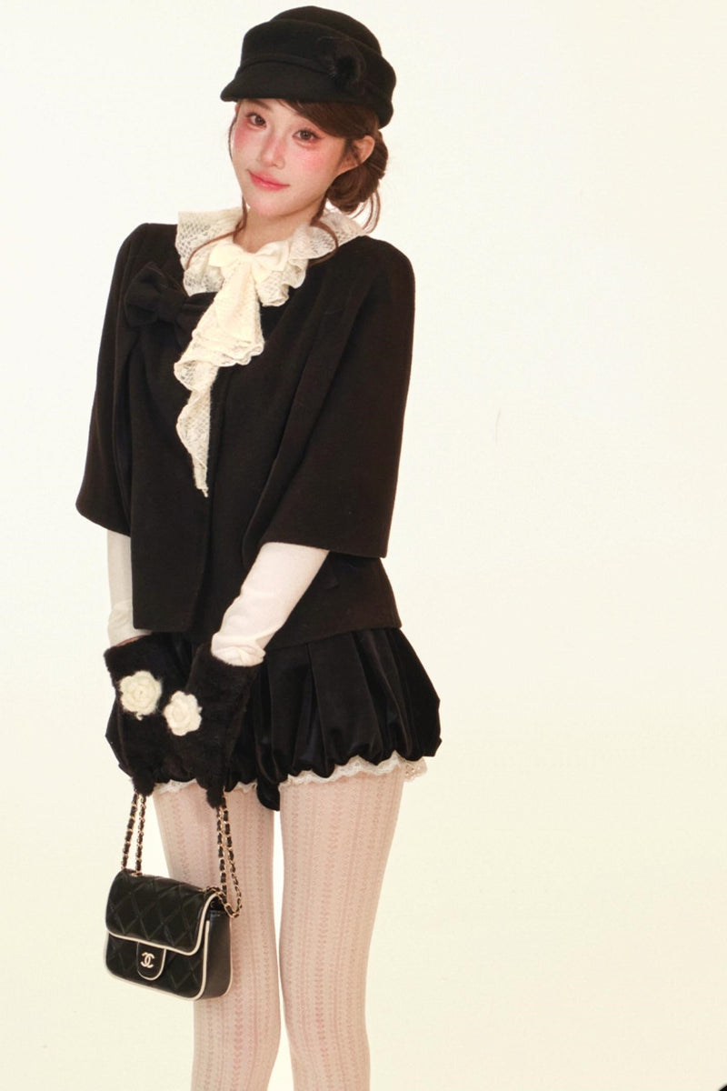 Lace Ruffle Coat + Top + Pants
