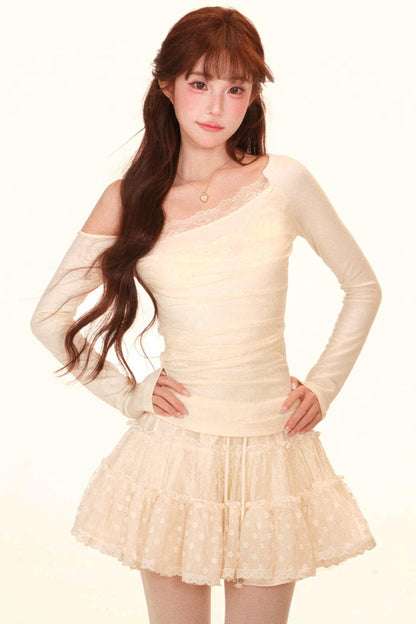 Lace Patchwork Knit Top + Skirt