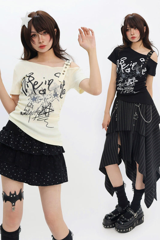 Cat-themed Off-shoulder Blouse