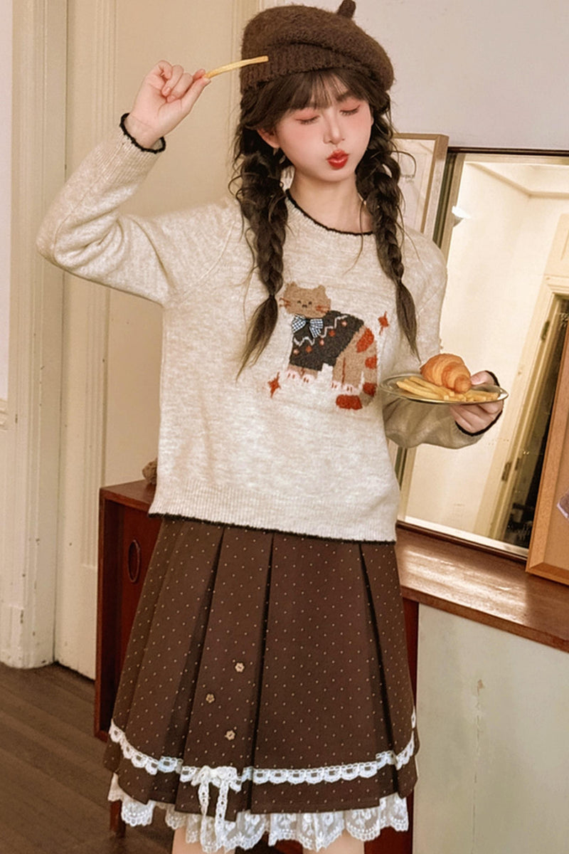 Cat Jacquard Color Block Sweater