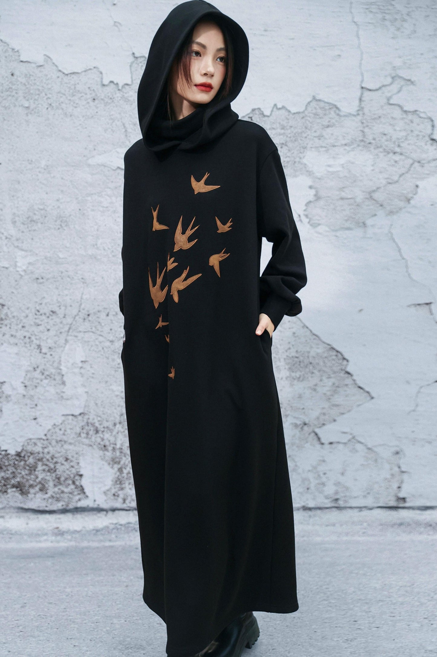 Chinese-style Fleece Lined Hooded Dress