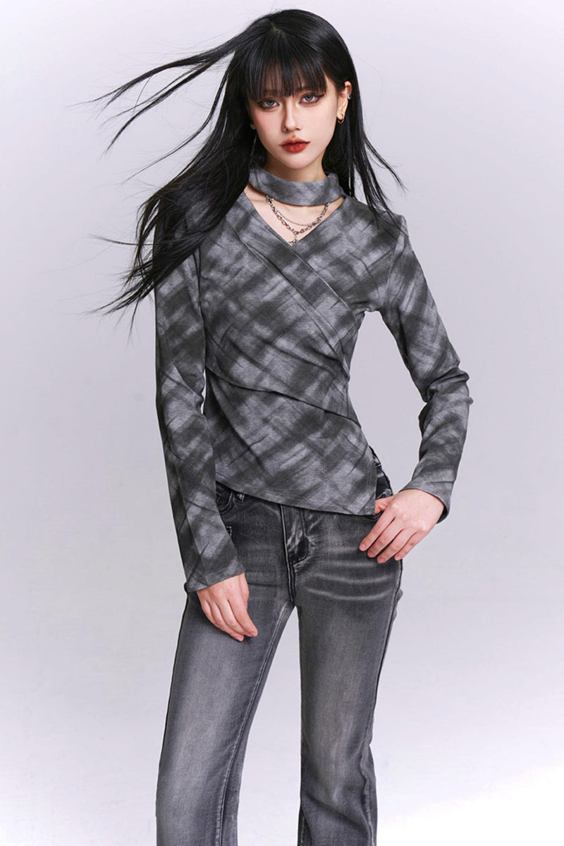 Ghost League Gray Plaid Top