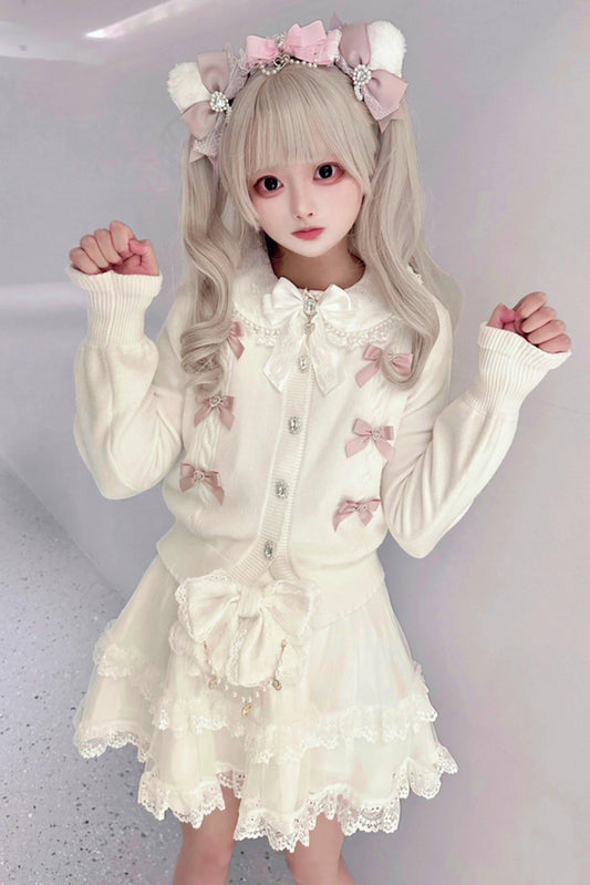 Jewel Ribbon Sweet Girly Knit Cardigan
