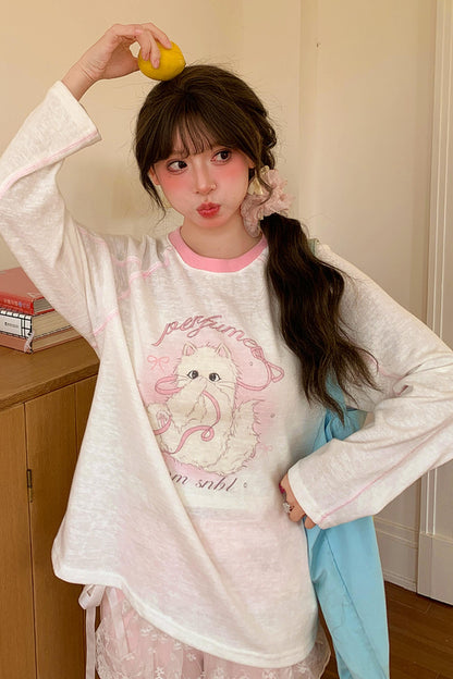 Sweet Cat Print Top