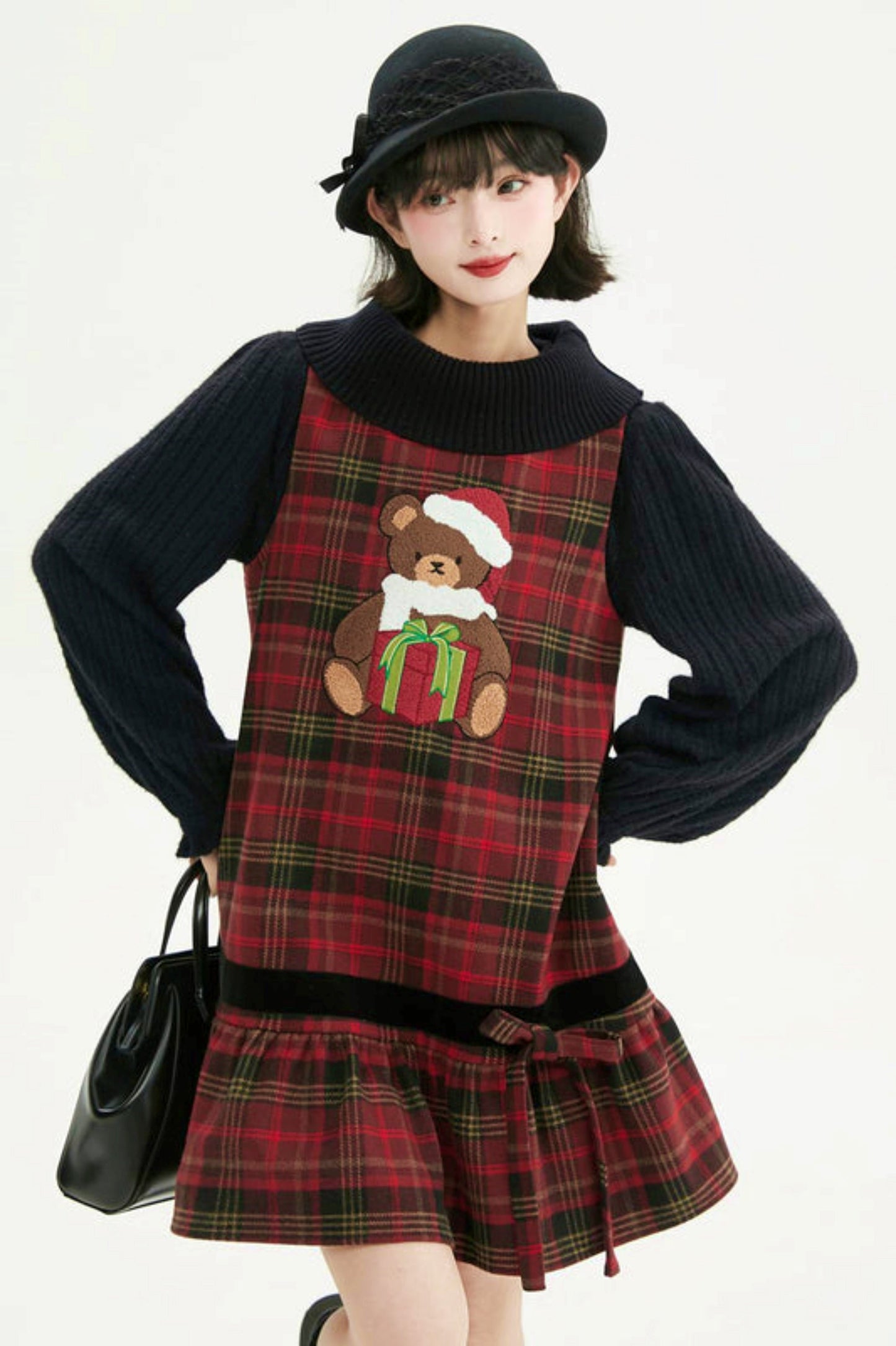Holiday Bear Red Plaid Dress