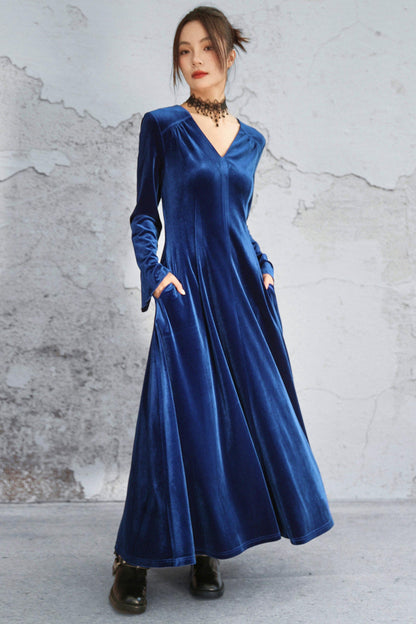 Deep Buoy Neck Velvet Dress