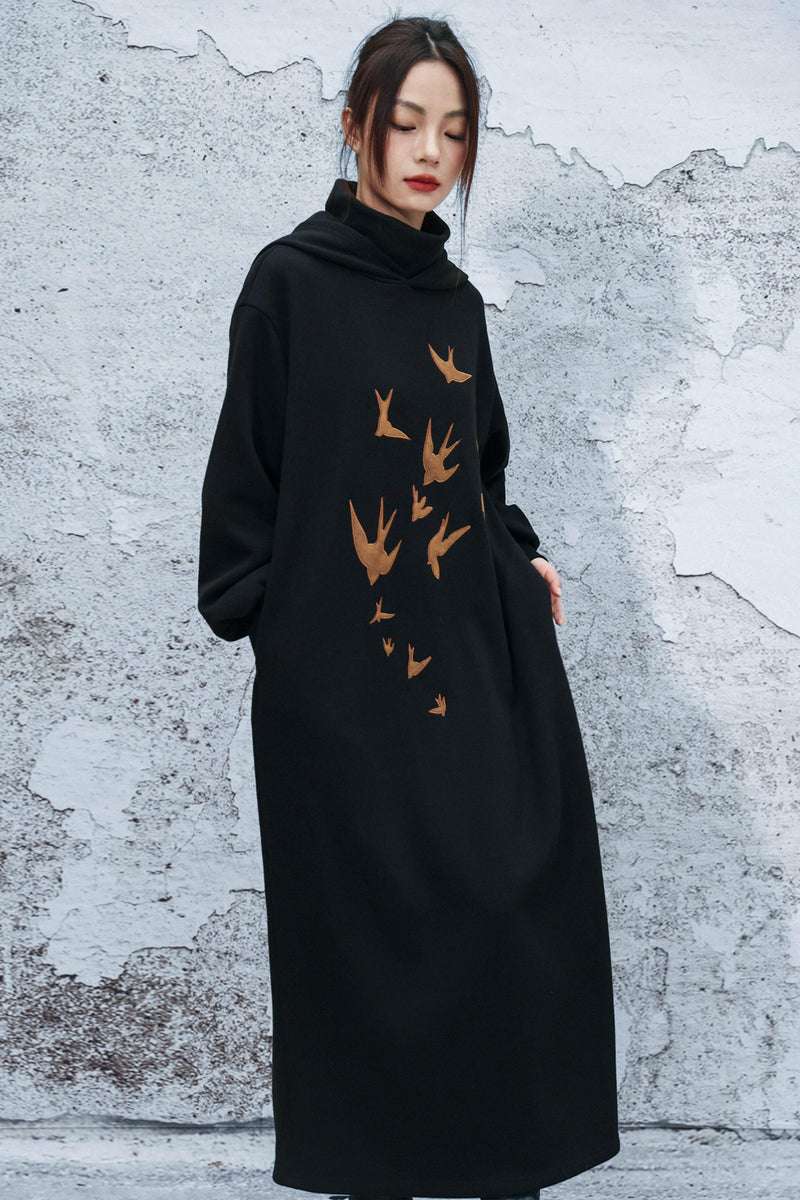 Chinese-style Fleece Lined Hooded Dress
