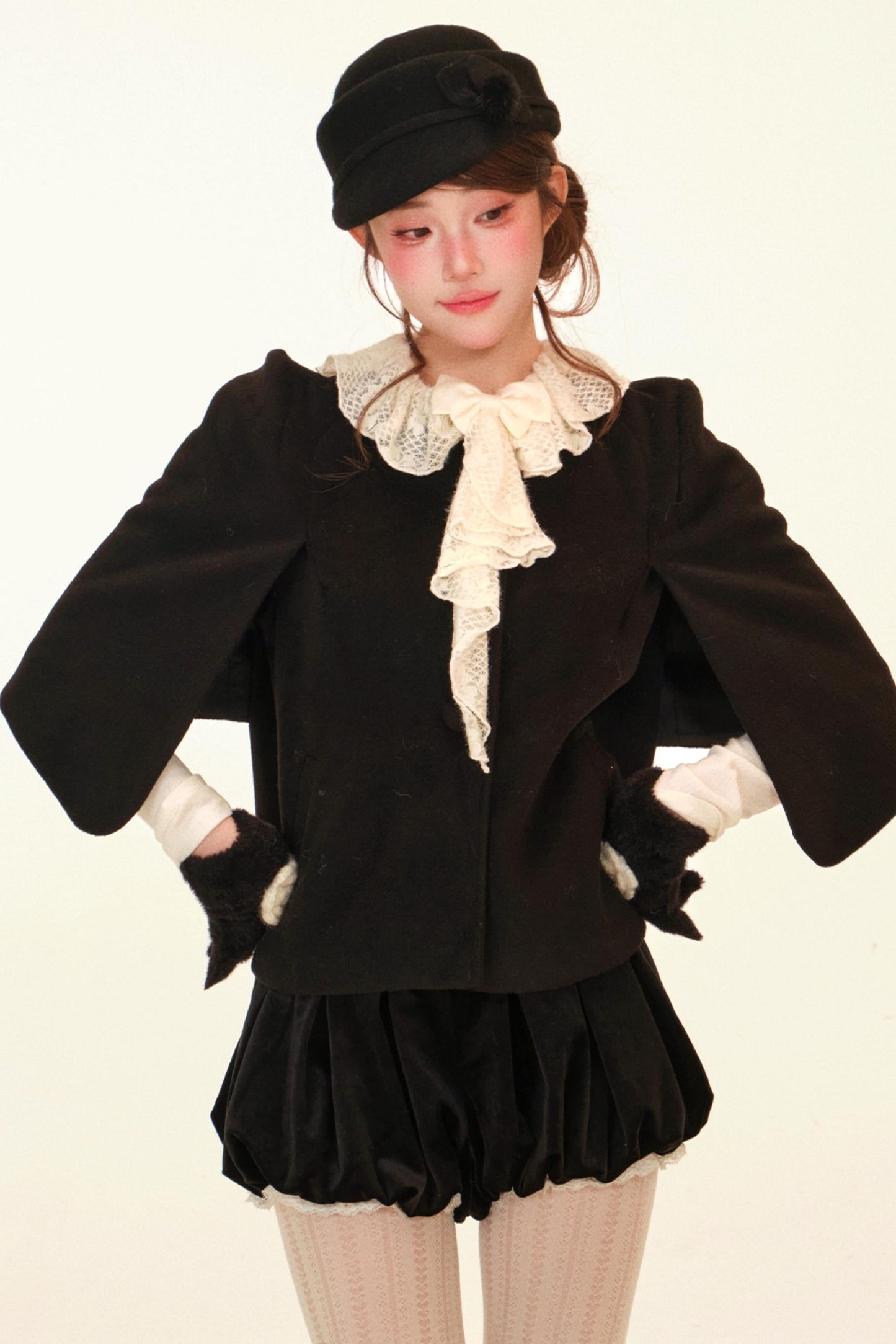 Lace Ruffle Coat + Top + Pants