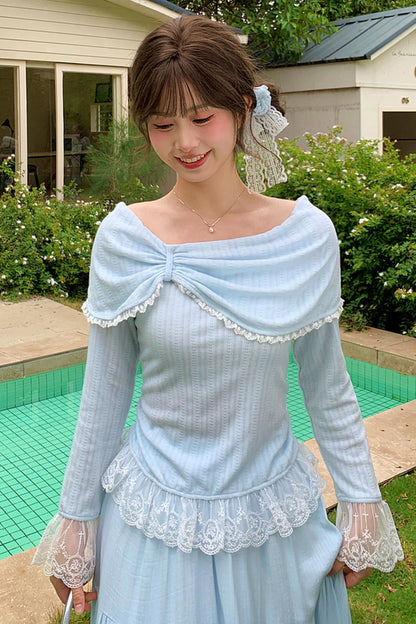 Lace Patchwork Off-shoulder Top + Long Skirt