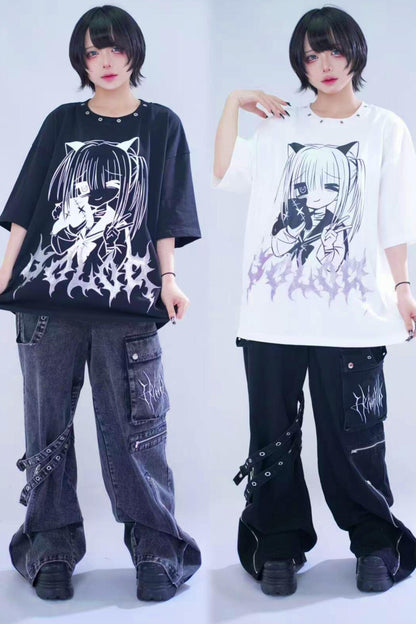 Cat Glitter Print T-shirt