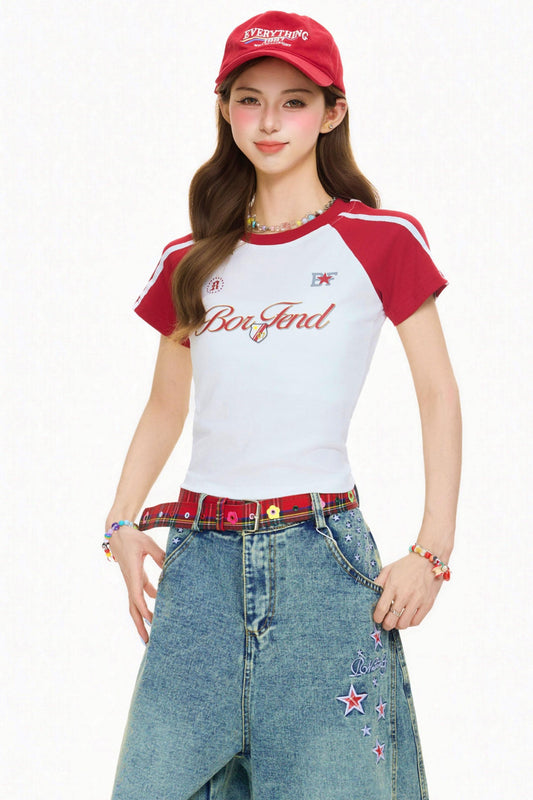 Color Blocking Letter Print Top