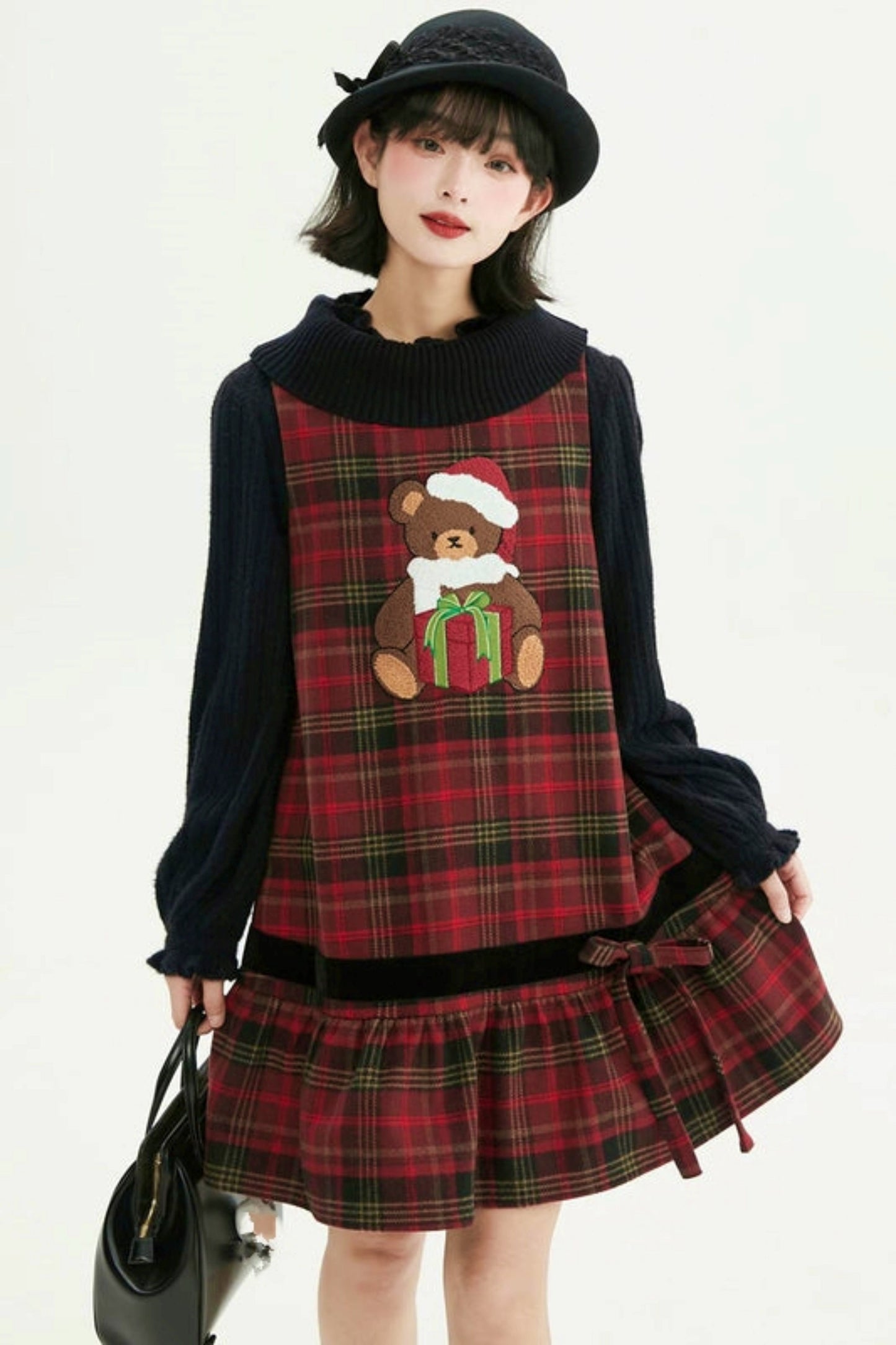 Holiday Bear Red Plaid Dress
