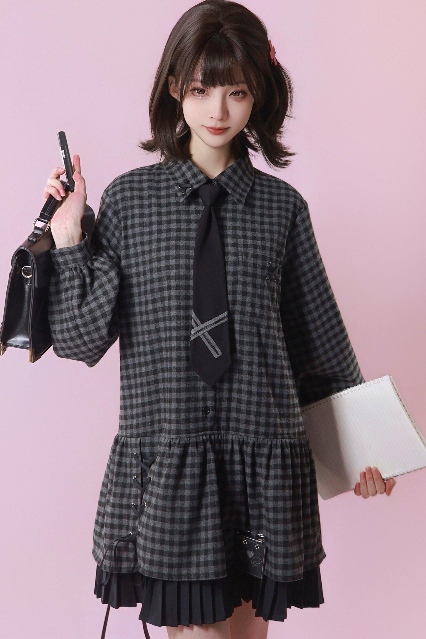 Dark Retro Sweet Plaid Dress