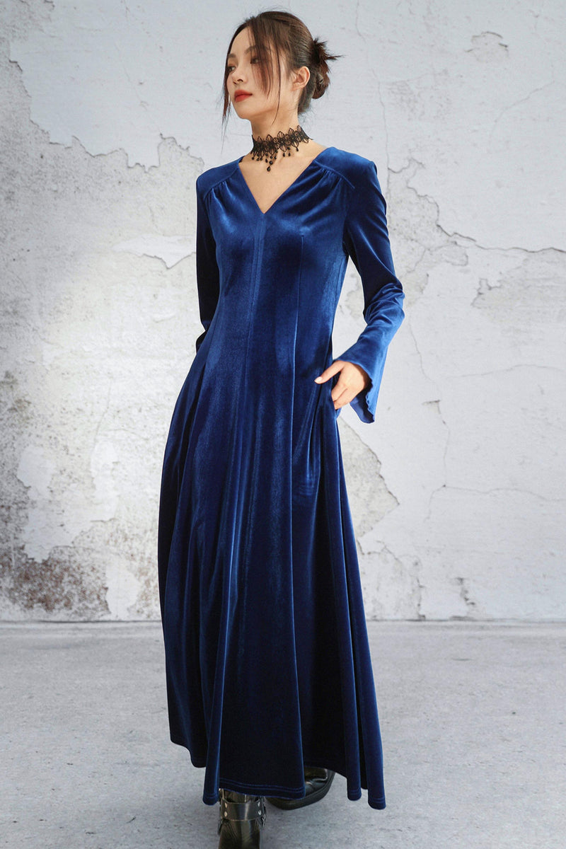 Deep Buoy Neck Velvet Dress