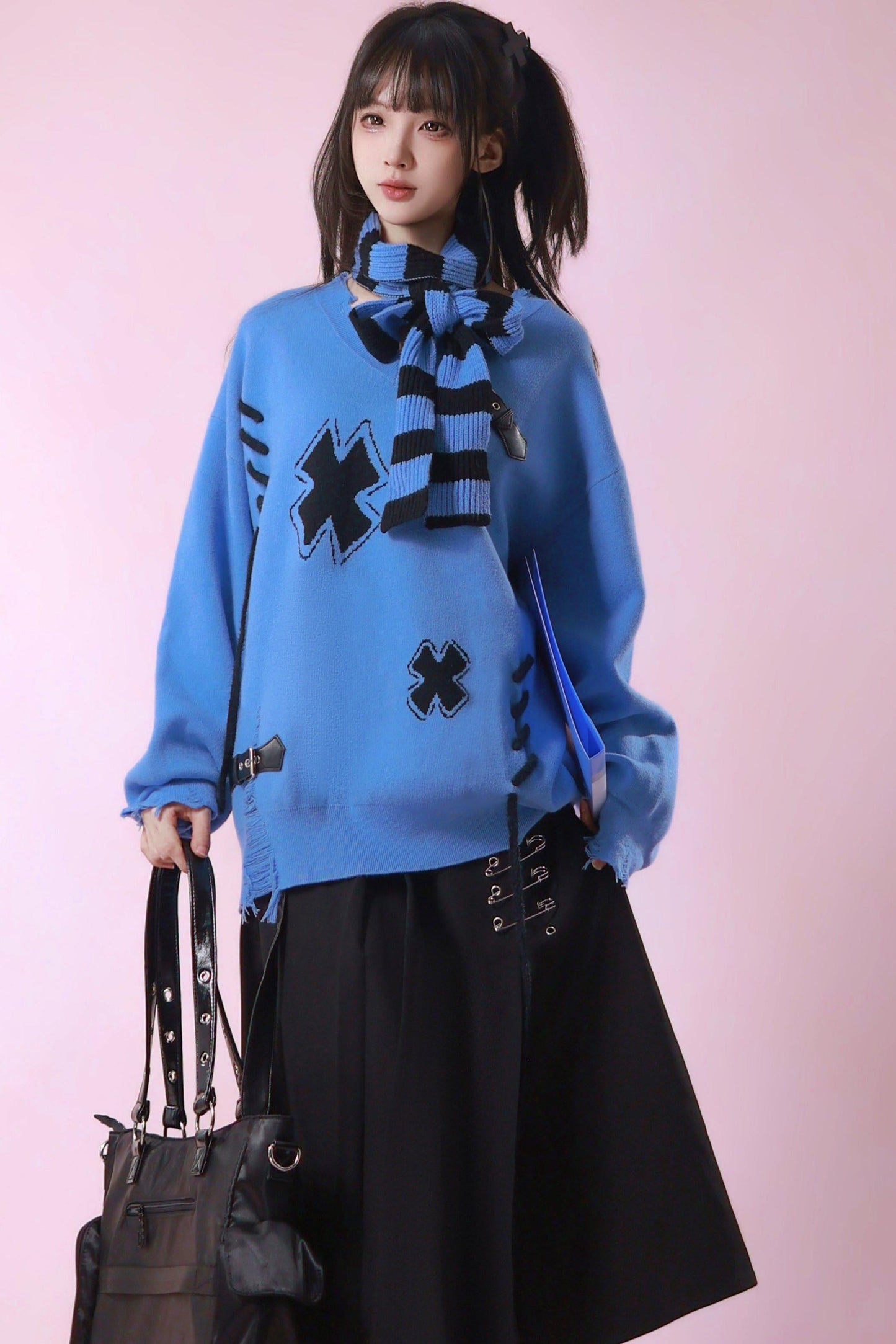Leather Buckle Sweater + Scarf