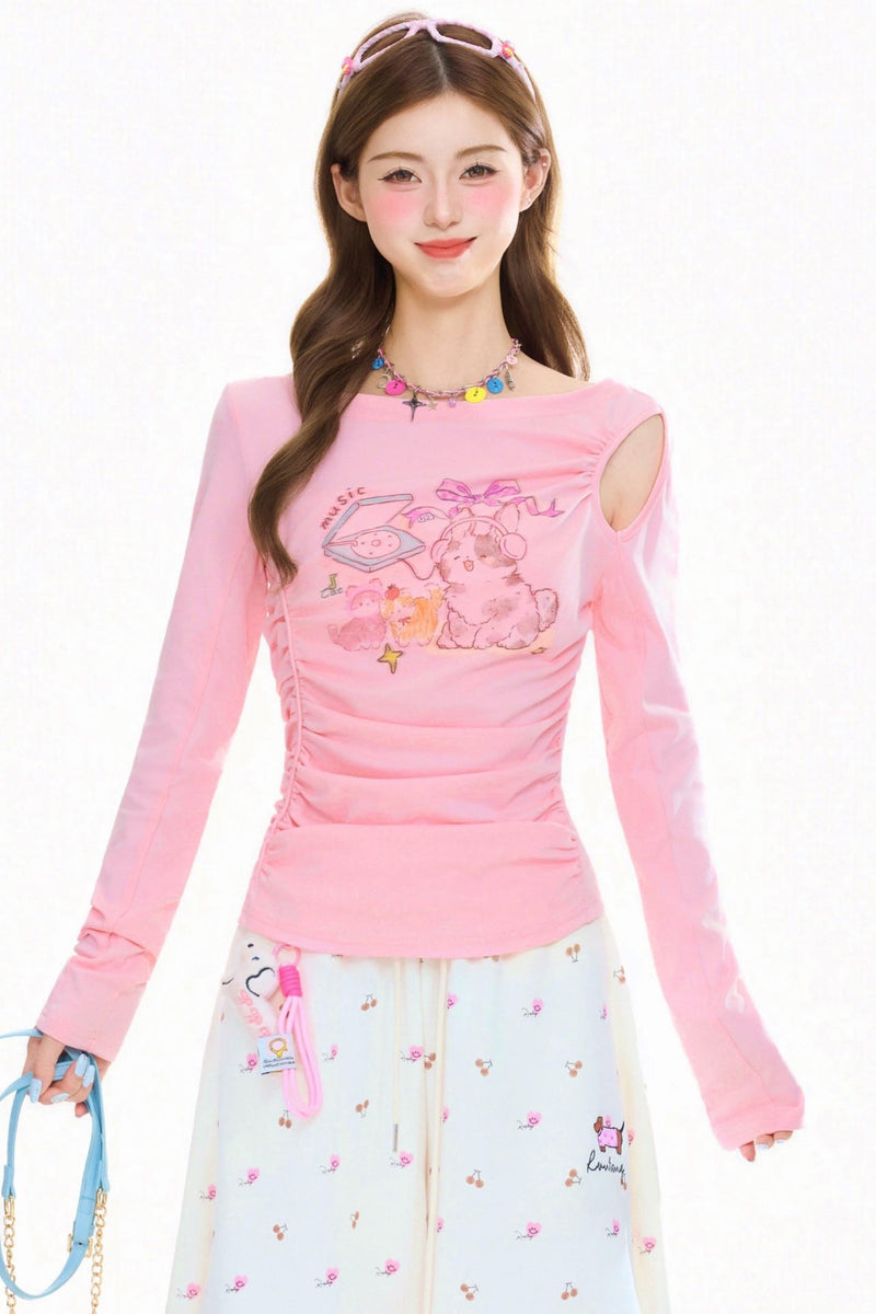 Sweet Cat Print Top