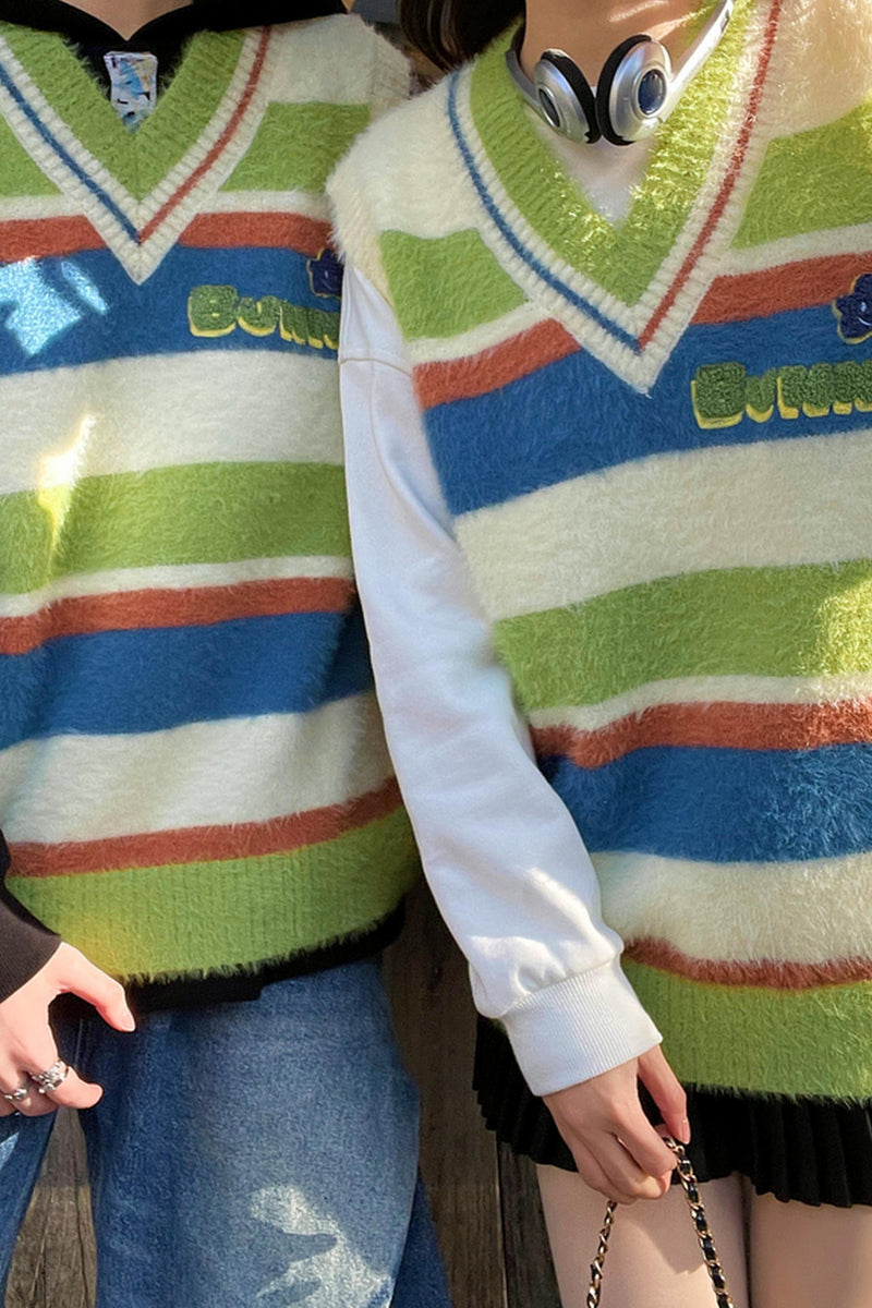 Color Block Striped Knit Vest