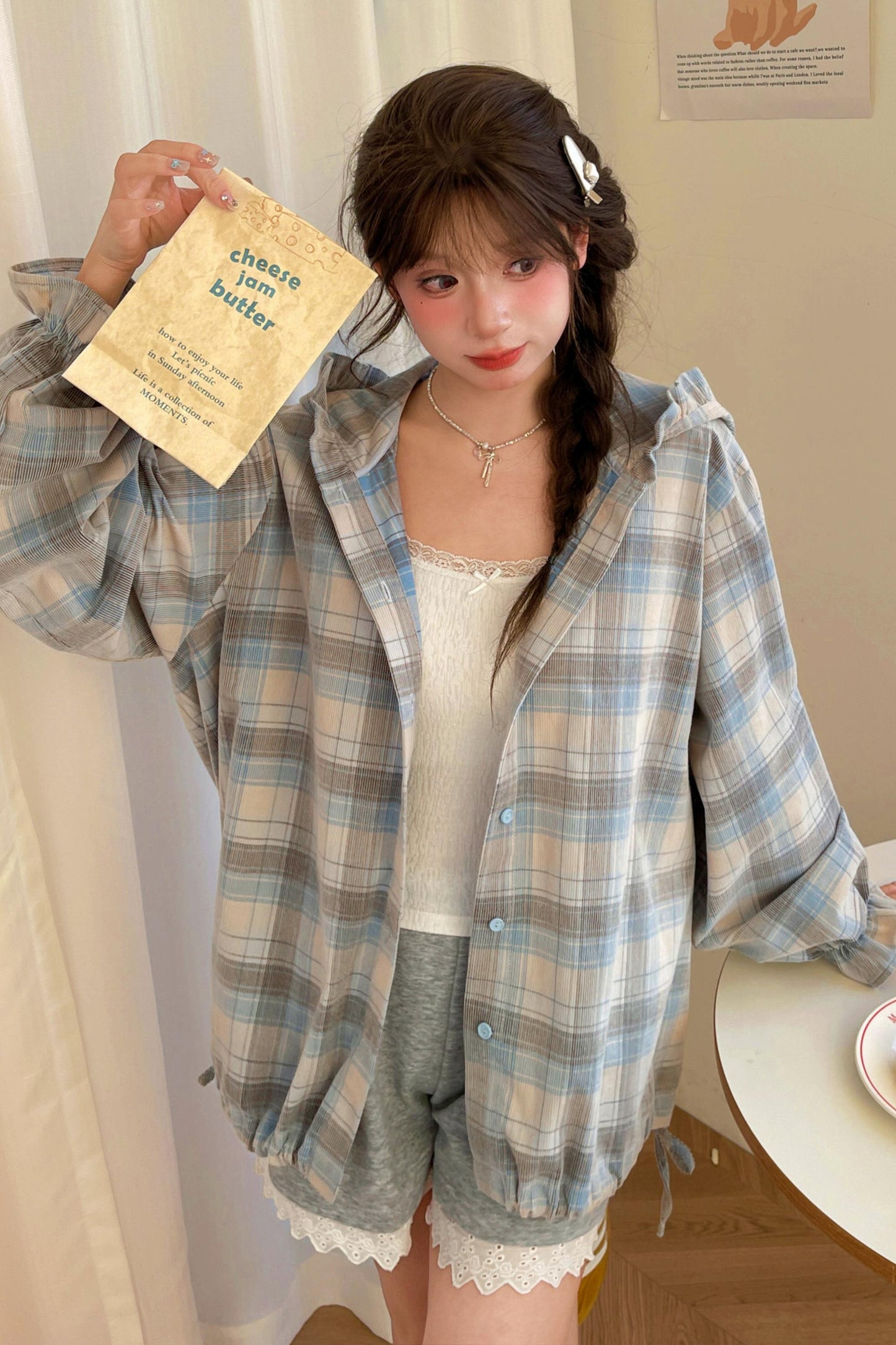 Plaid Cotton Hooded Shirt