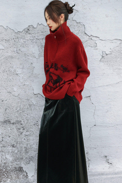 Maroon Zipper Sweater