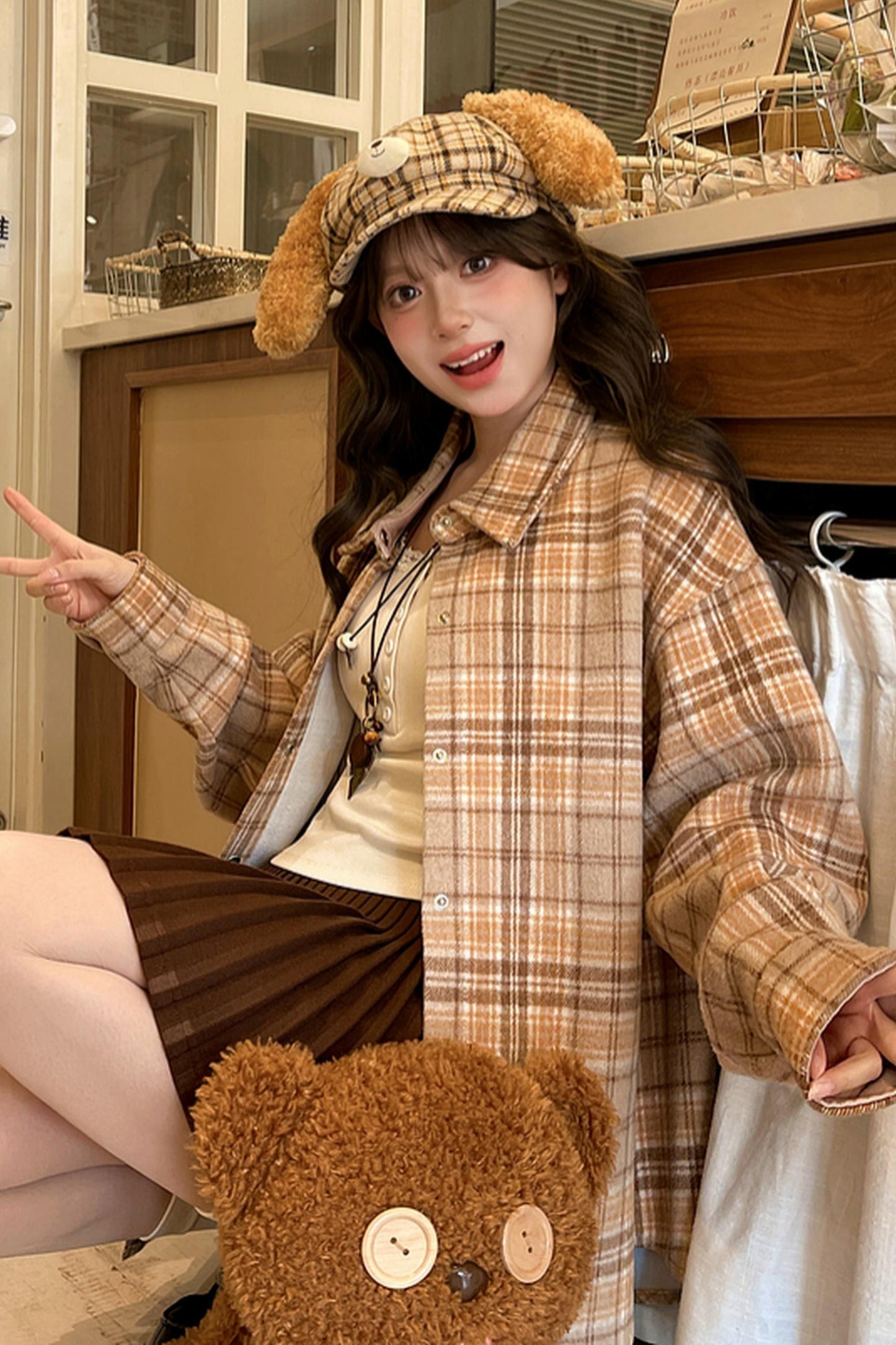 Retro Plaid Preppy Blouse