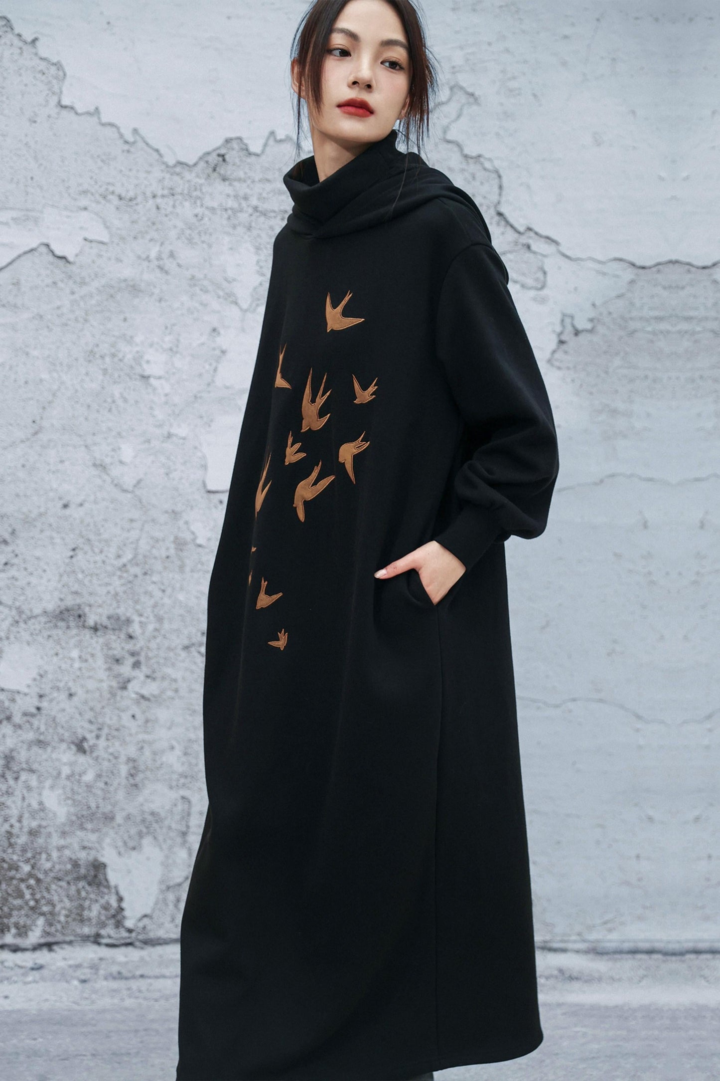 Chinese-style Fleece Lined Hooded Dress