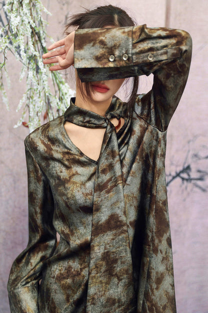 Silver Gray Metallic Satin Blouse