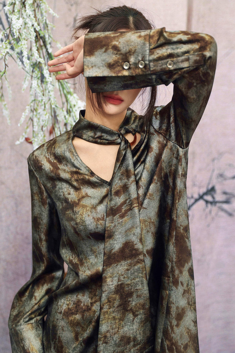 Silver Gray Metallic Satin Blouse