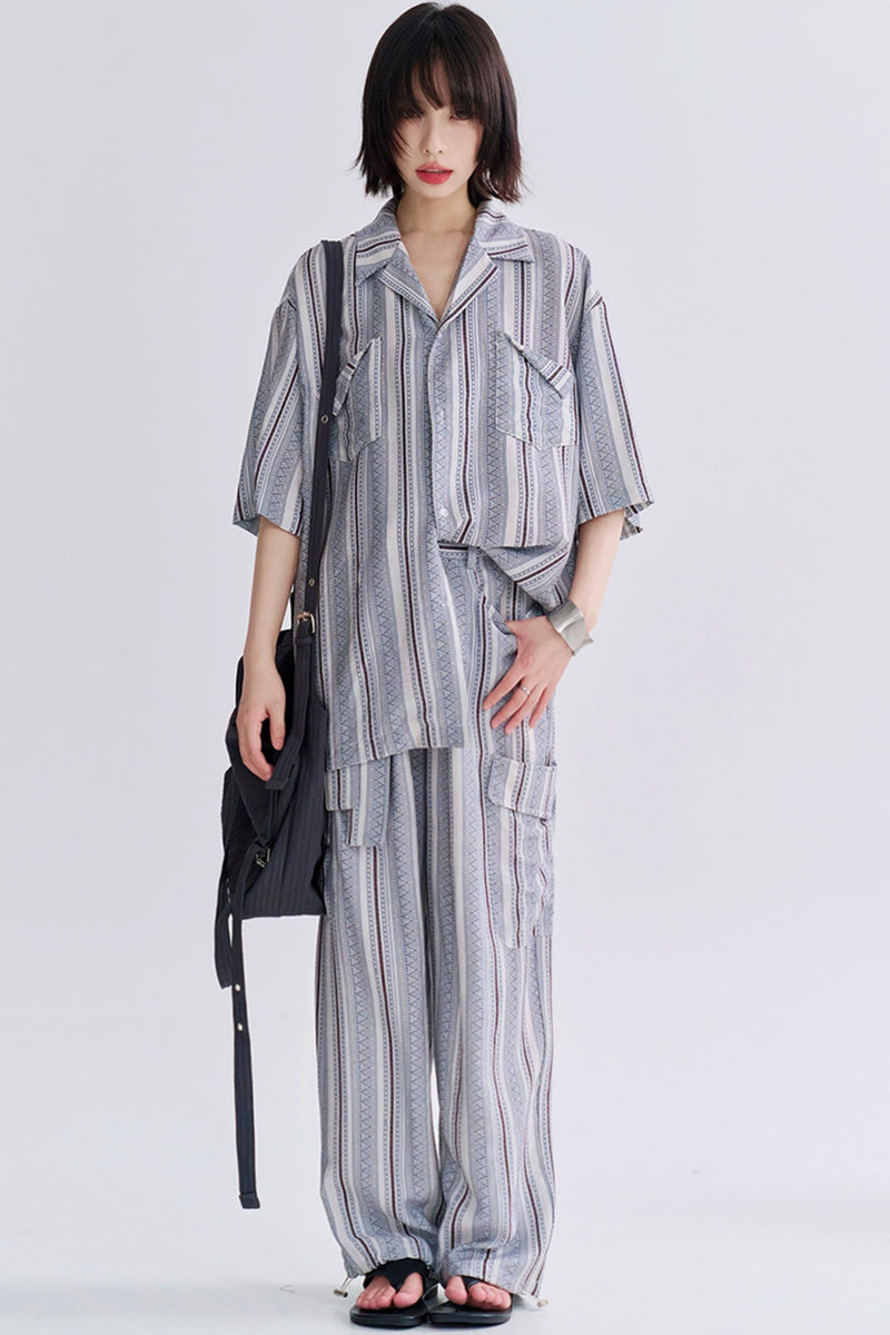 Retro Print Short Sleeve Shirt Set