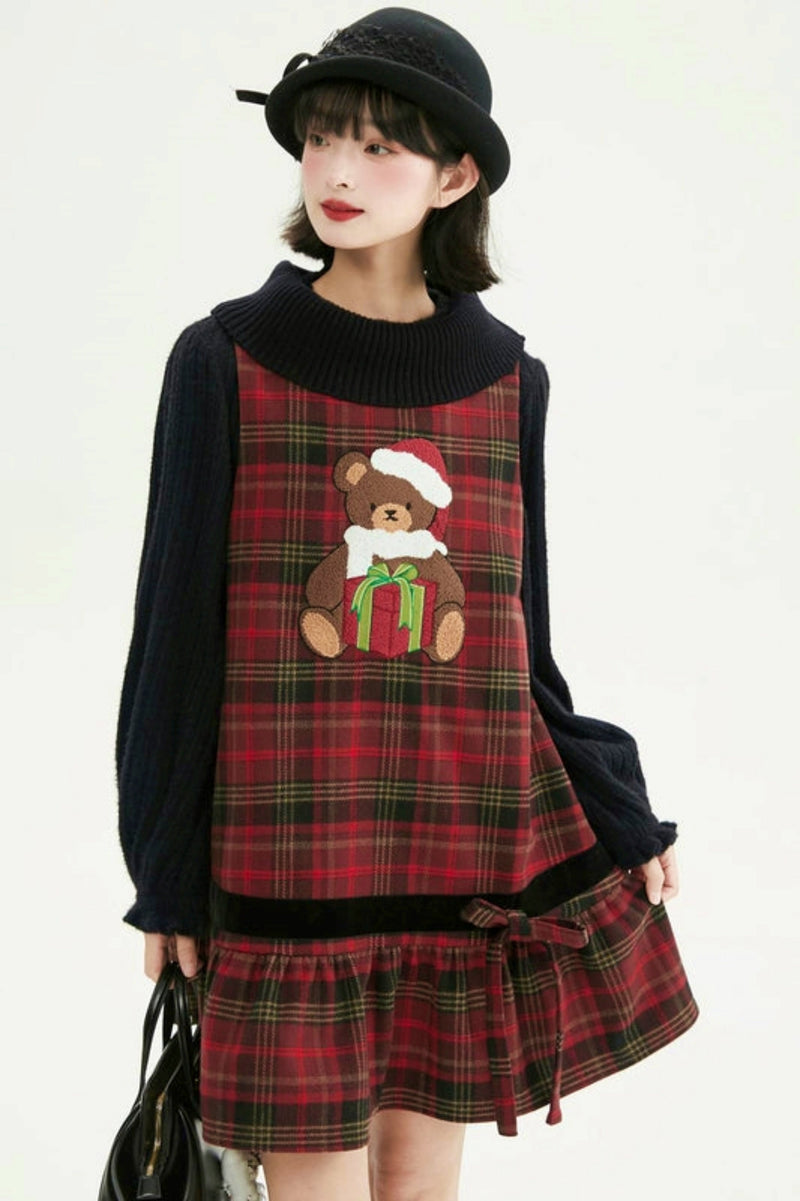Holiday Bear Red Plaid Dress