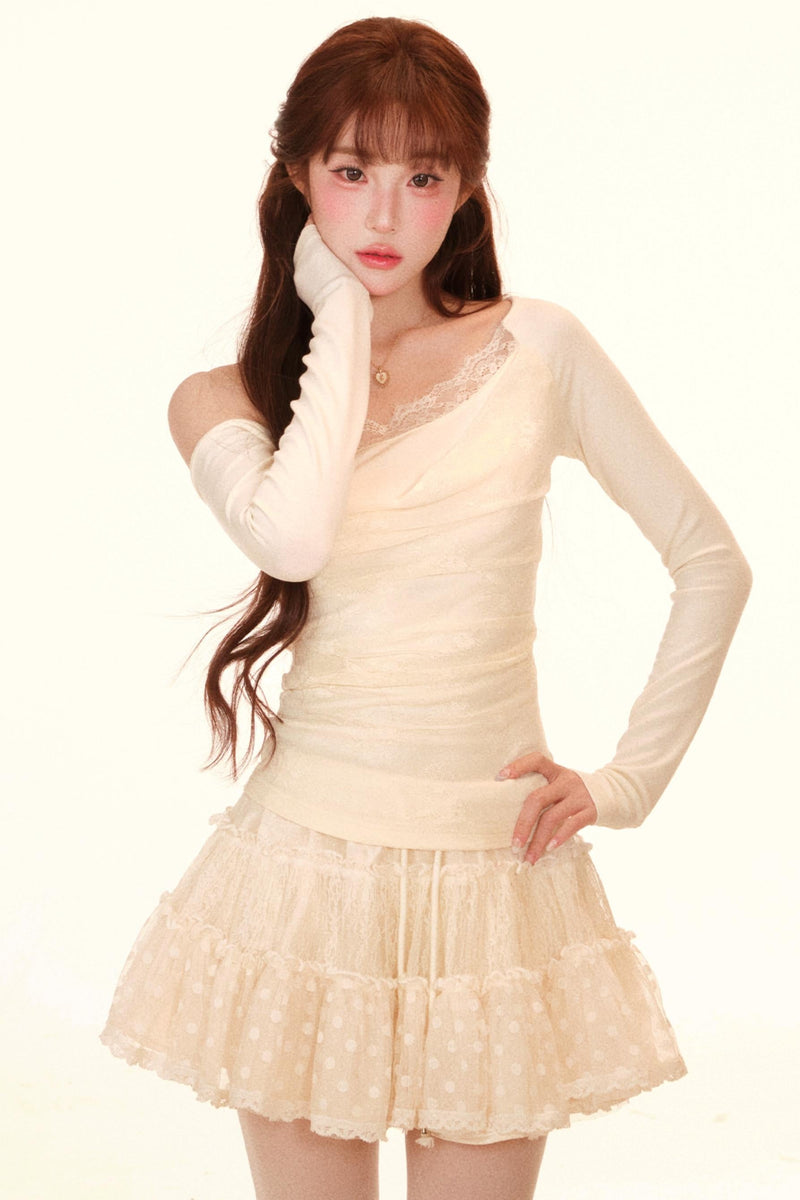 Lace Patchwork Knit Top + Skirt