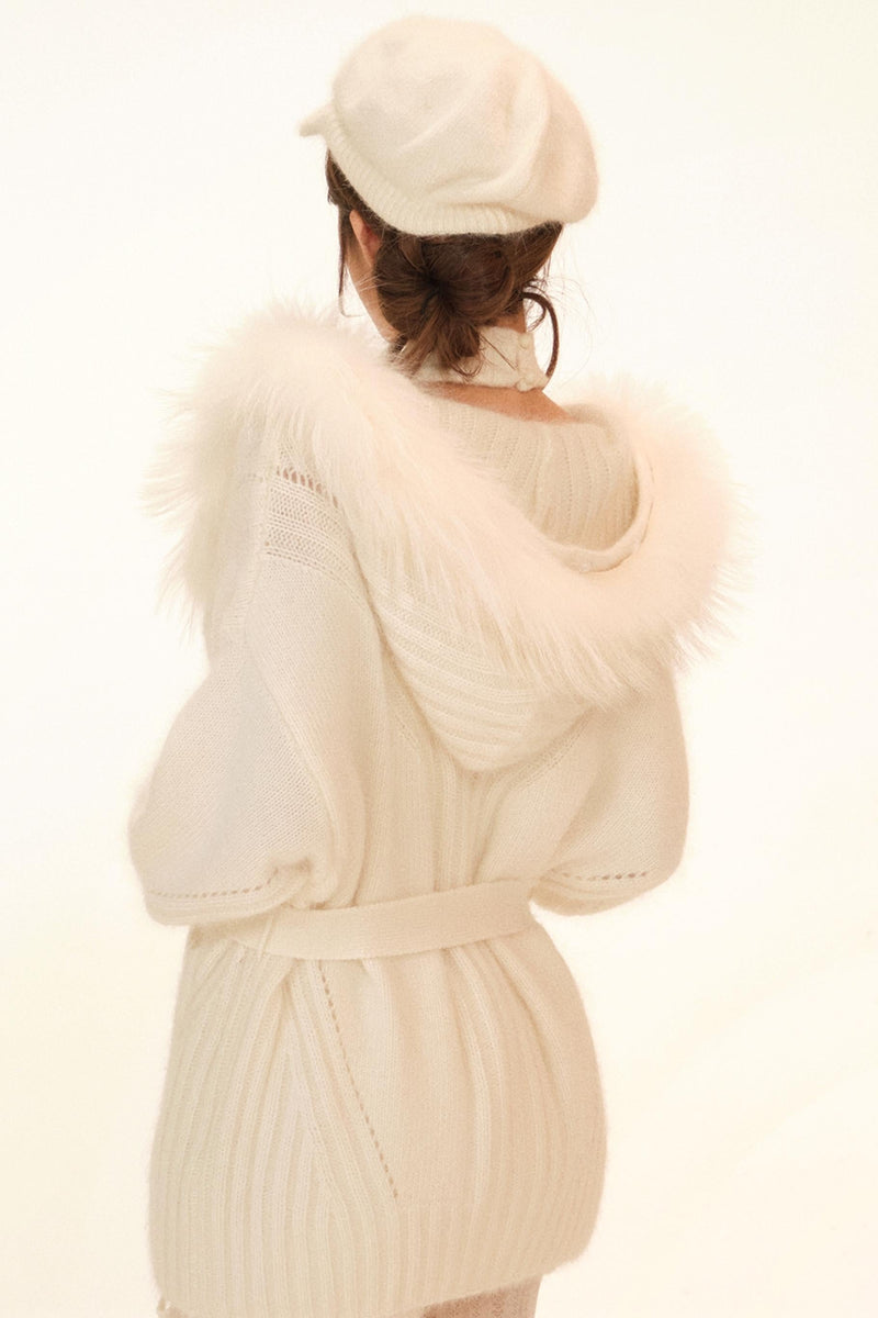 Halter Neck Fuzzy Knit Coat + Top + Pants