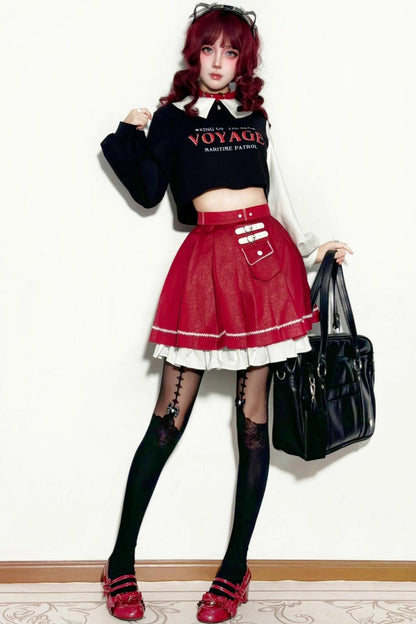 Street Cropped Top + Pleated Mini Skirt
