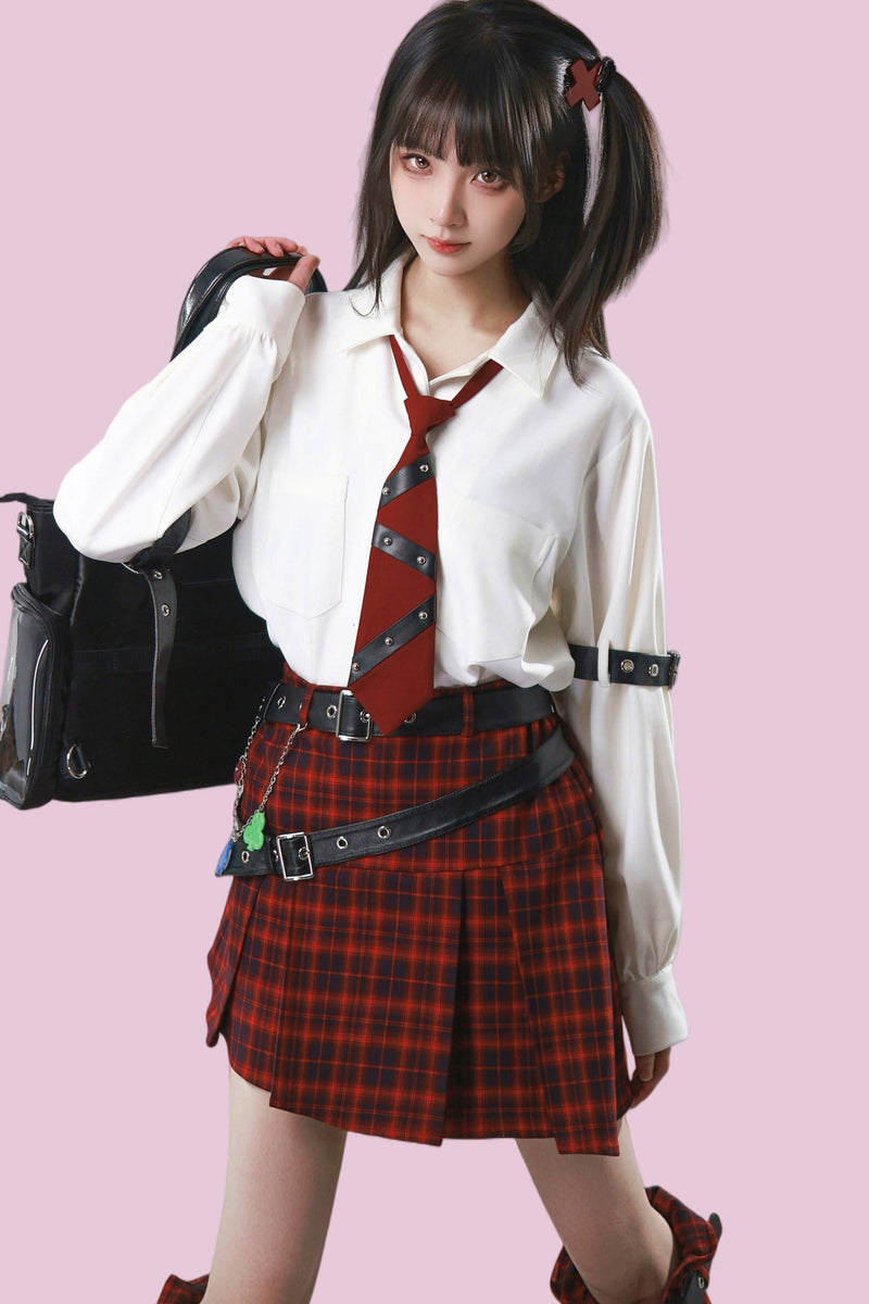 Diagonal Plaid Pleated Skirt + Leg Warmers