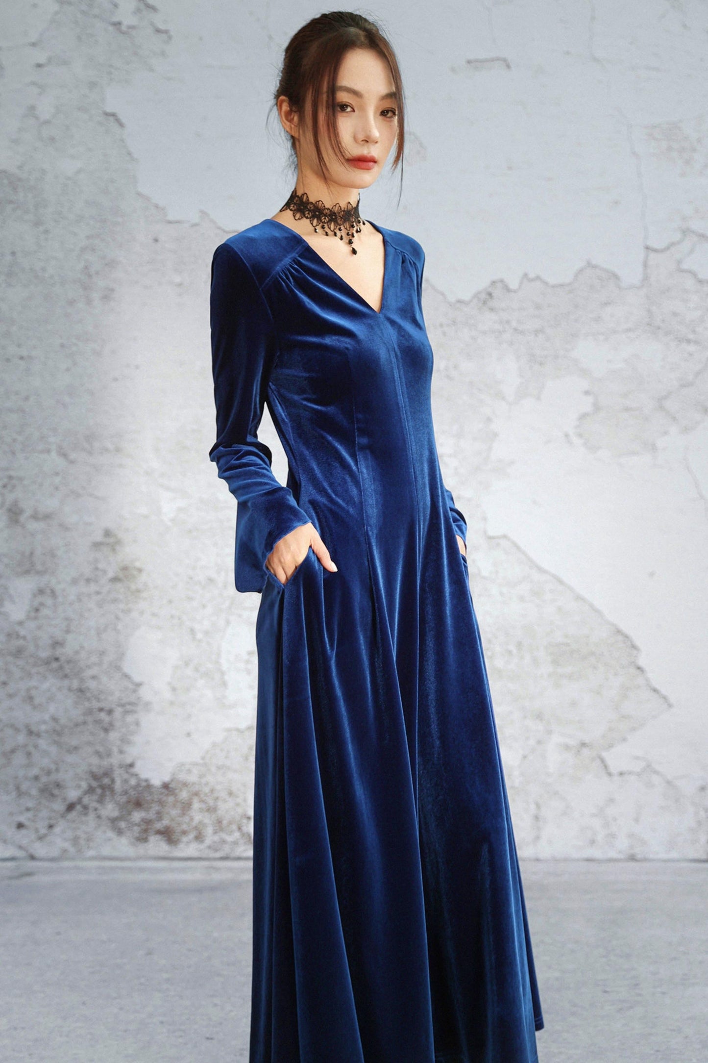 Deep Buoy Neck Velvet Dress