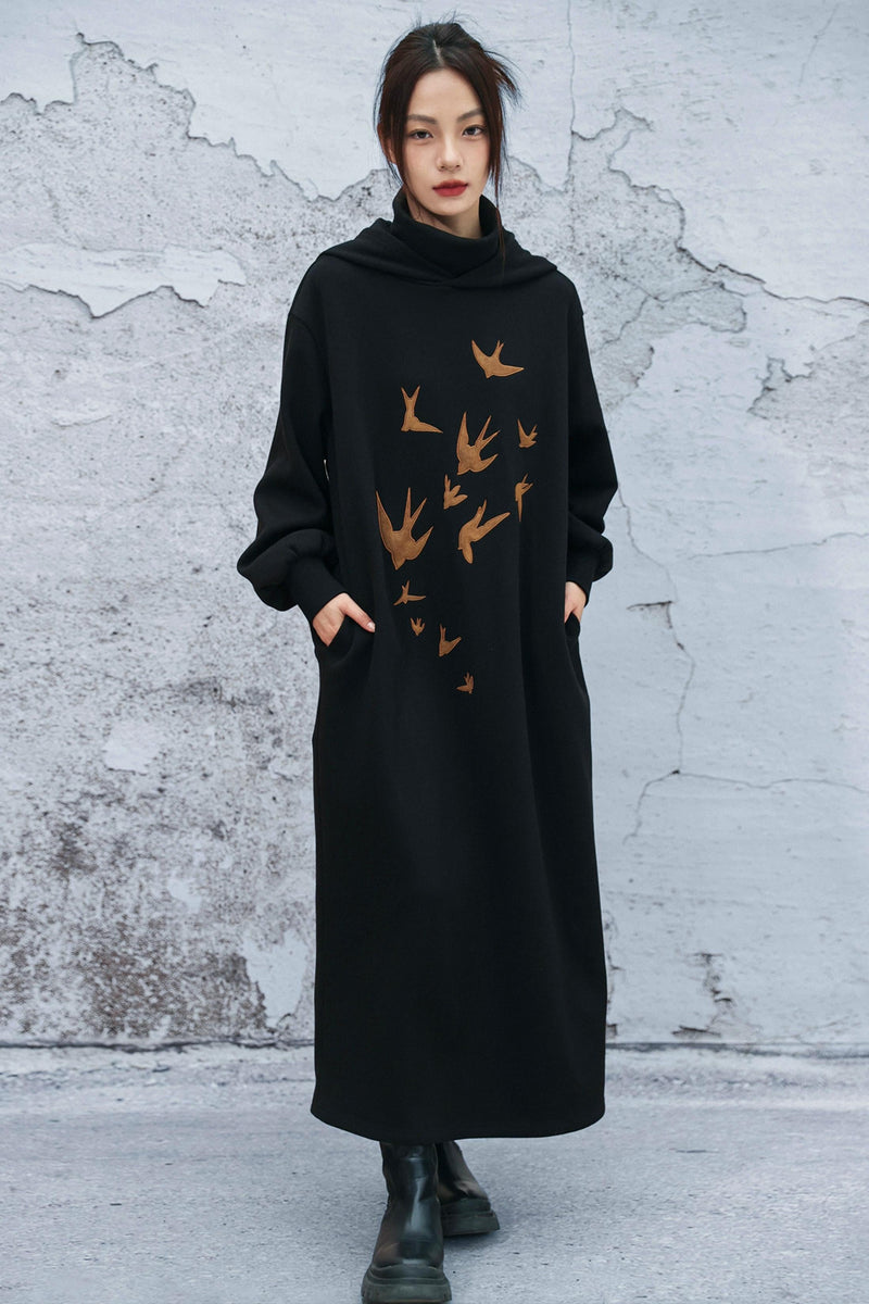 Chinese-style Fleece Lined Hooded Dress