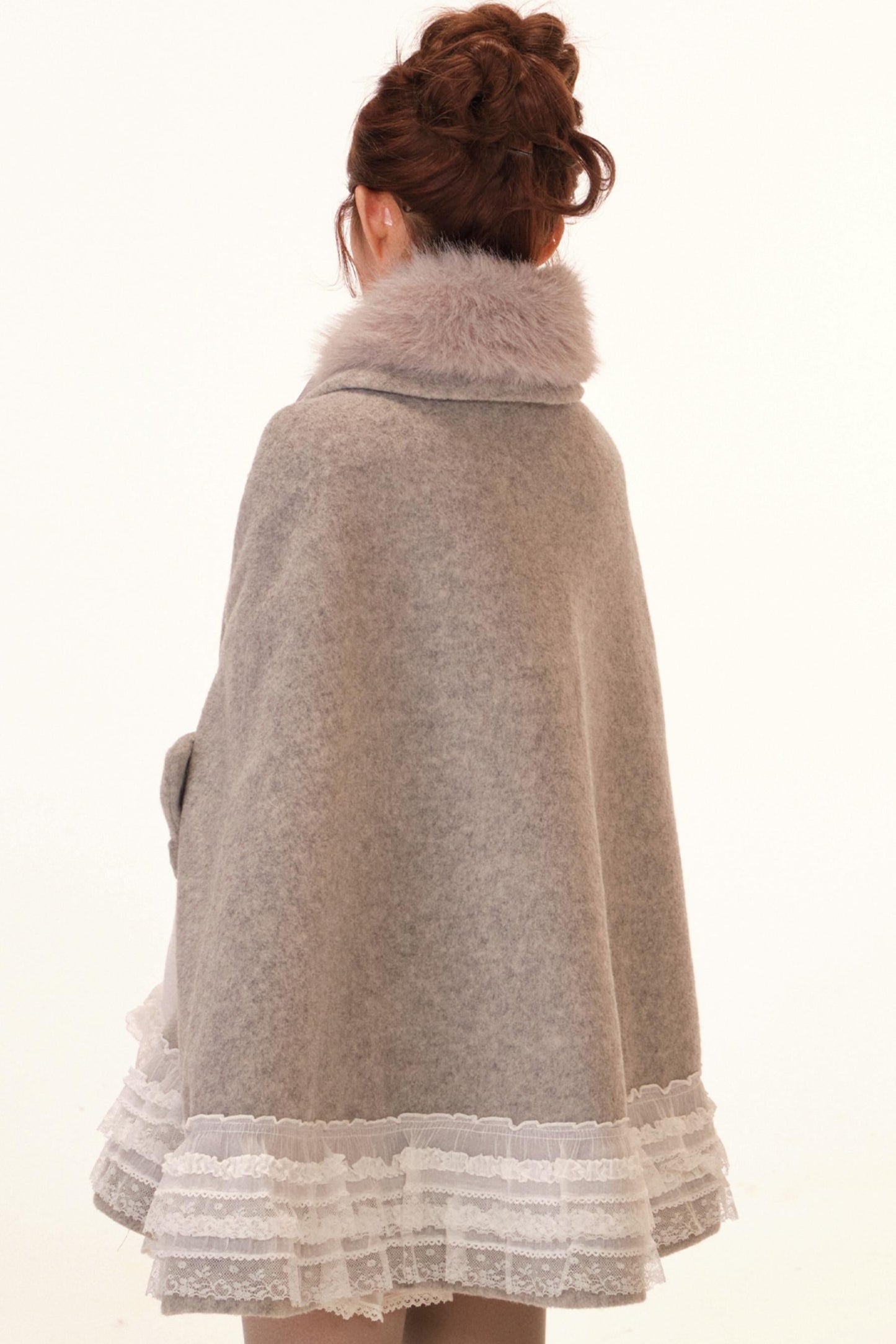 Lace Trim Cape Coat + Tops + Scarf