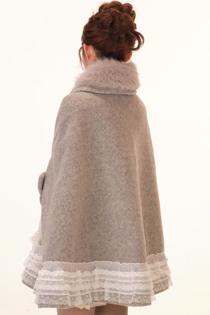 Lace Trim Cape Coat + Tops + Scarf