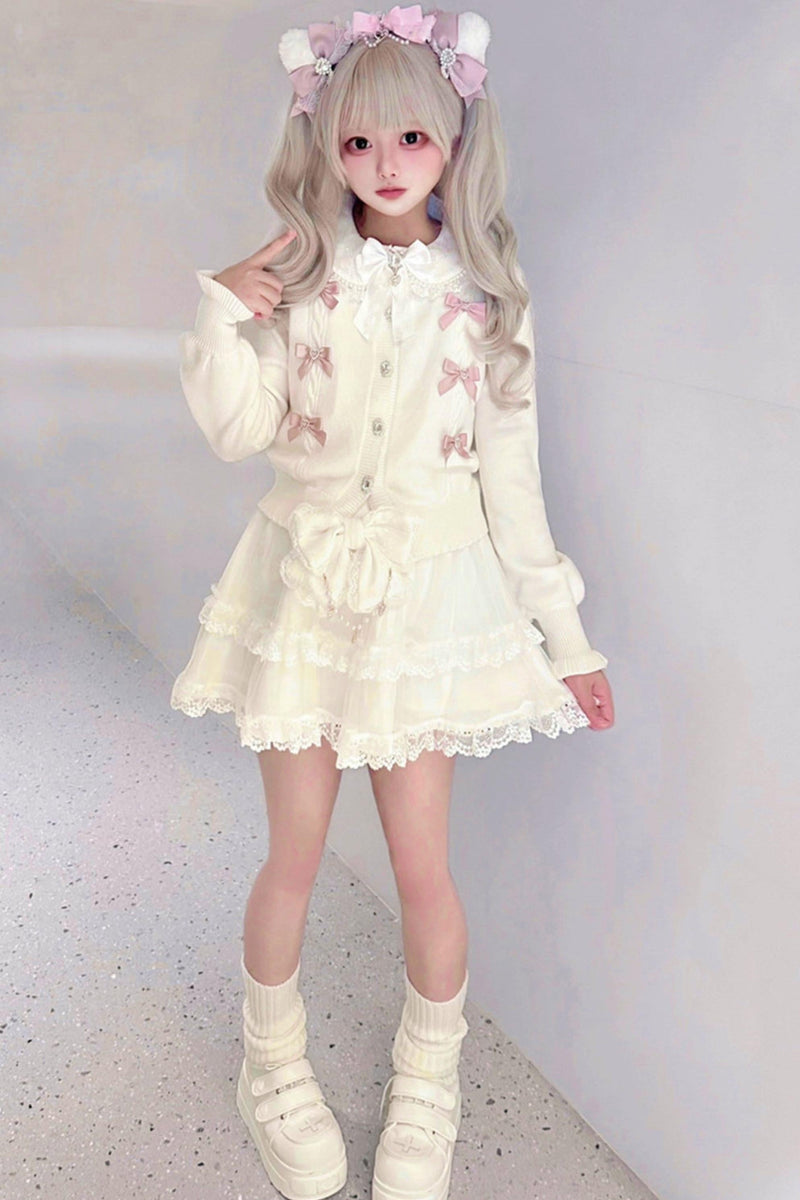 Jewel Ribbon Sweet Girly Knit Cardigan