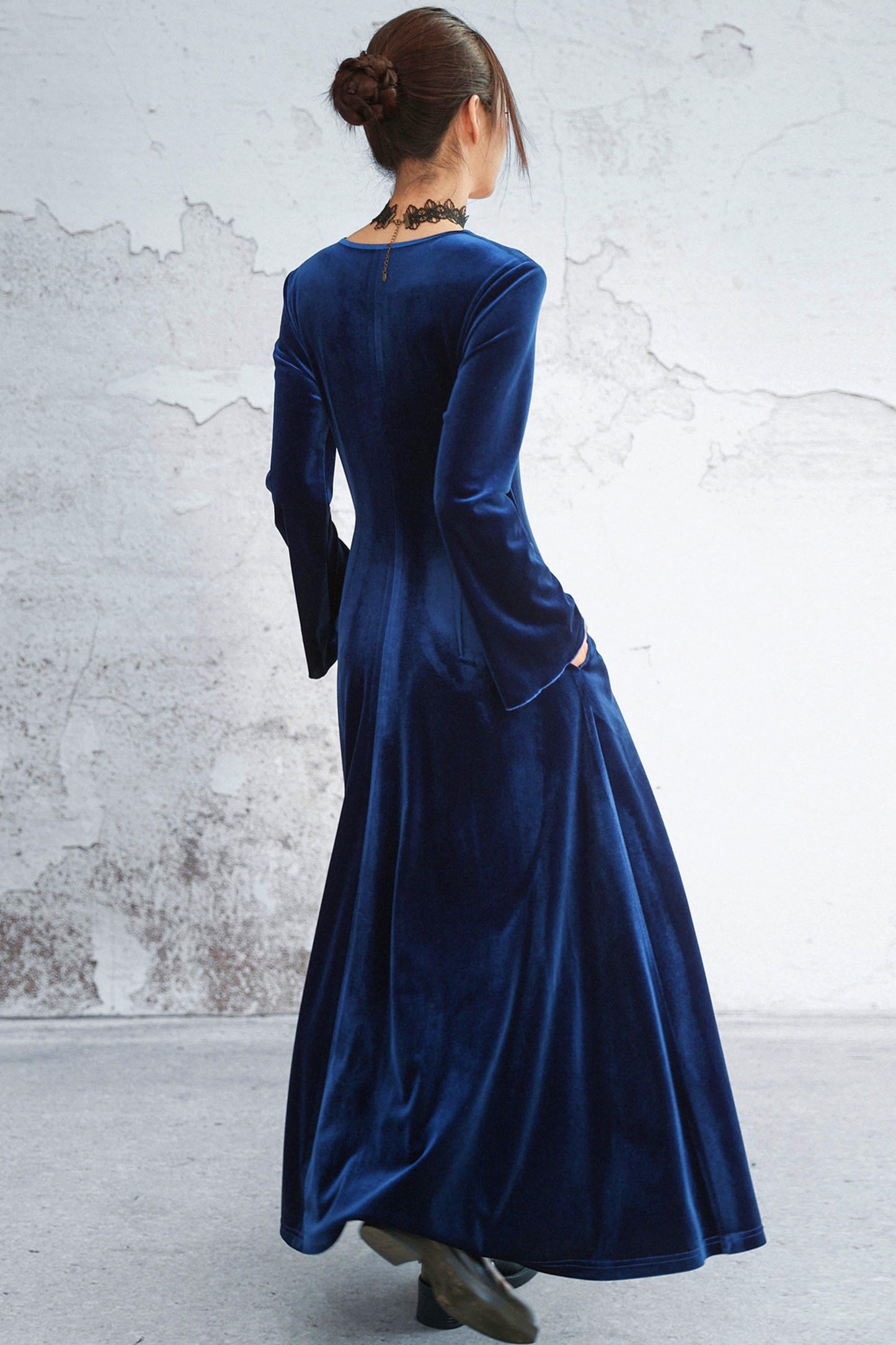 Deep Buoy Neck Velvet Dress