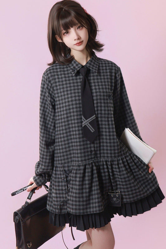 Dark Retro Sweet Plaid Dress