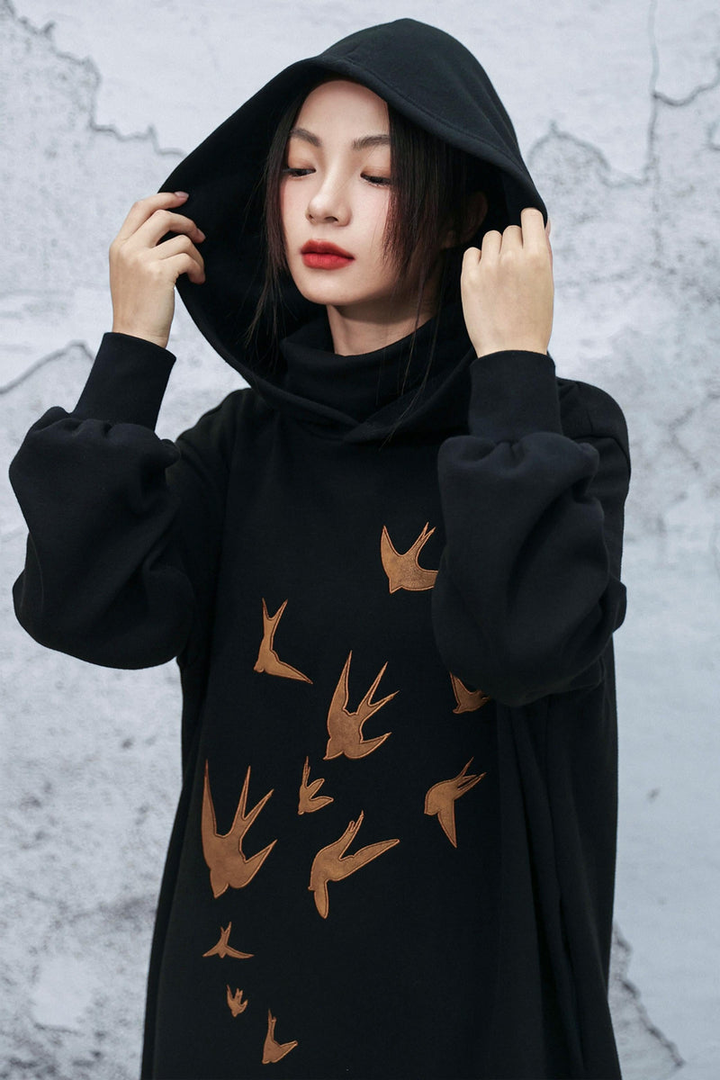 Chinese-style Fleece Lined Hooded Dress