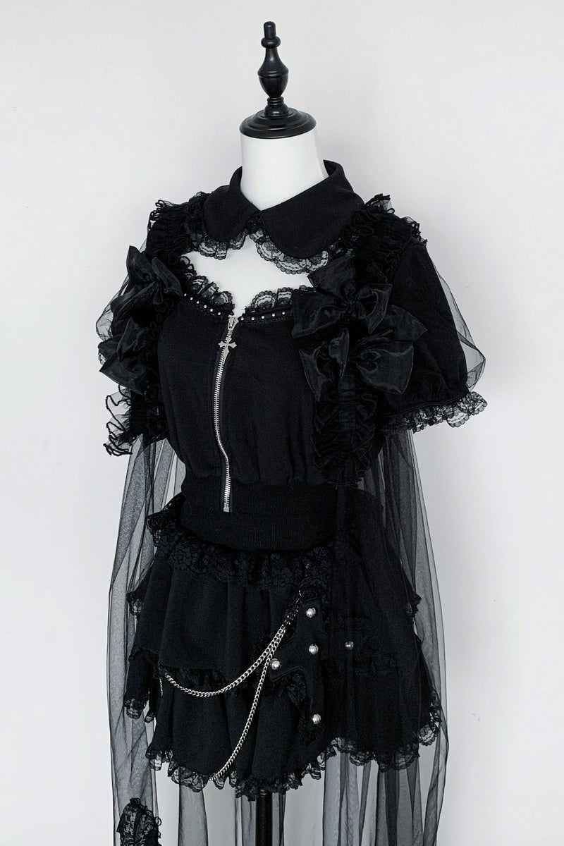 Gothic Dark Kawaii Cross Setup + Lace Vest